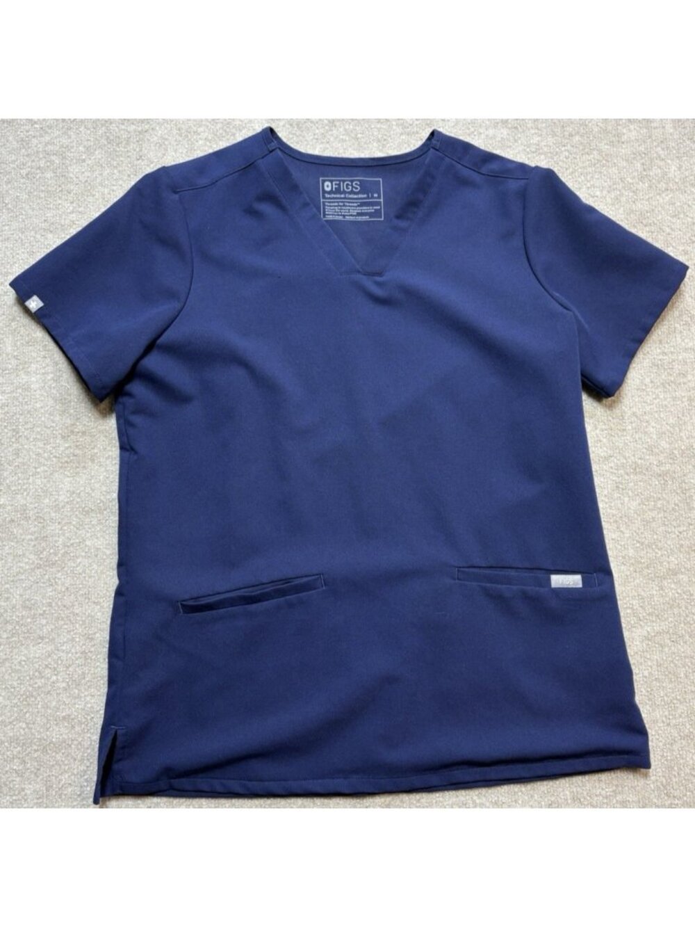 Women' Figs Scrub Top Medium Blue Technical Collection V-Neck Piping Medical EUC